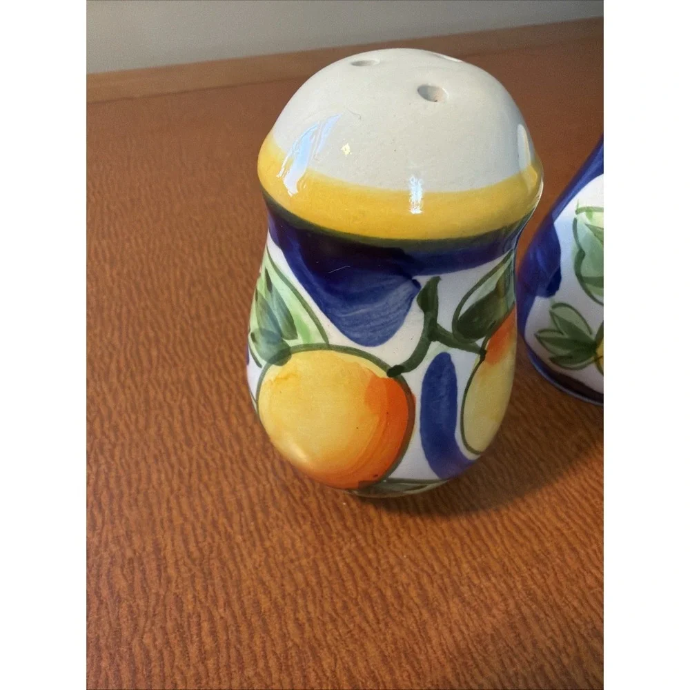 California Pantry Ceramic Salt & Pepper Shakers Hand Painted Peach Vines